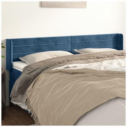 Testiera Ad Orecchio Blu Scuro 163x16x78/88 Cm In Velluto - Foto 1