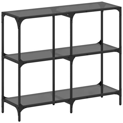 Tavolino Consolle Con Piano In Vetro Nero 98x30x81cm In Acciaio - Foto 2