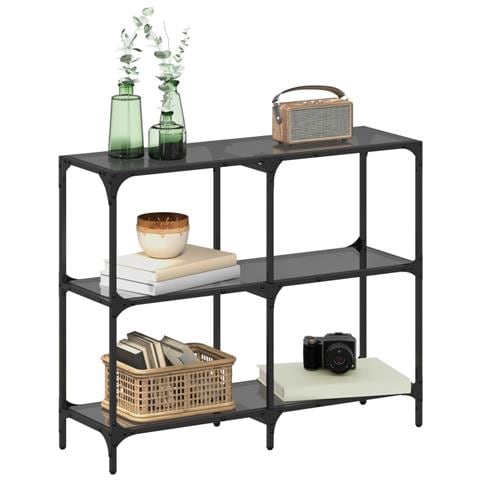 Tavolino Consolle Con Piano In Vetro Nero 98x30x81cm In Acciaio - Foto 3