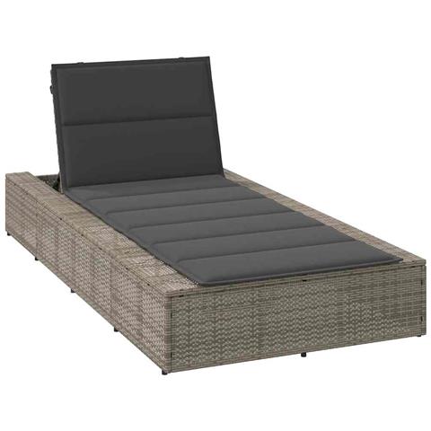 Lettino Prendisole Con Cuscino Galleggiante Grigio Polyrattan - Foto 1