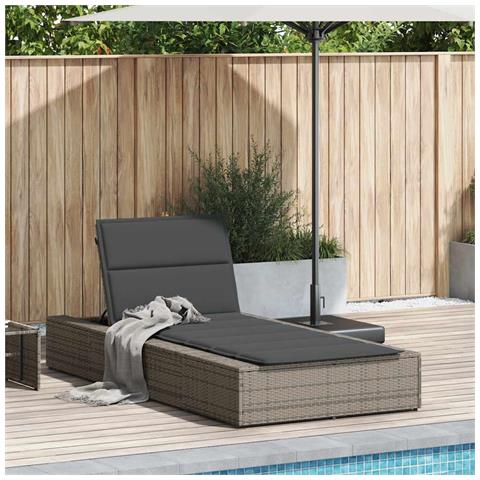 Lettino Prendisole Con Cuscino Galleggiante Grigio Polyrattan - Foto 2