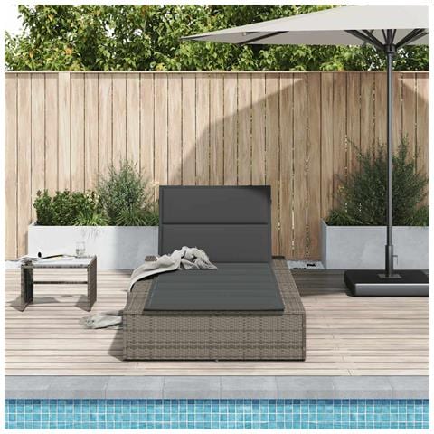 Lettino Prendisole Con Cuscino Galleggiante Grigio Polyrattan - Foto 3