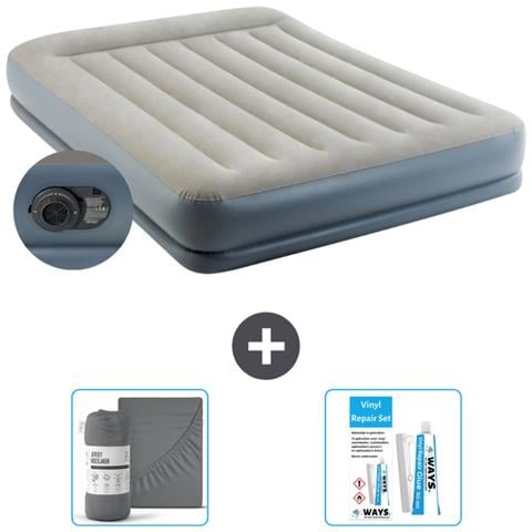 Set Materassino Gonfiabile - 203x152x30 Cm - Grigio - Include Accessori Coordinati - Foto 1