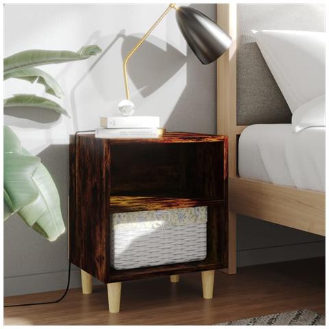 Lusso Casadino -  Comodino Con Gambe In Legno Massello Rovere Fumo 40x35x50cm - Foto 7