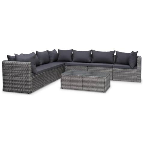 Lusso Casadino - Set Divani Da Giardino 8 Pz Con Cuscini In Polyrattan Grigio - Foto 2