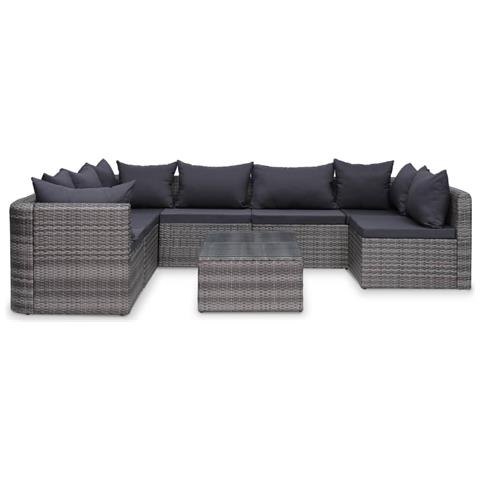 Lusso Casadino - Set Divani Da Giardino 8 Pz Con Cuscini In Polyrattan Grigio - Foto 1