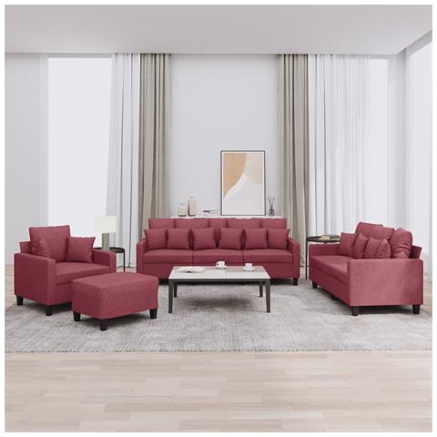 Set di Divani 4 pz con Cuscini Rosso Vino in Tessuto - Foto 2