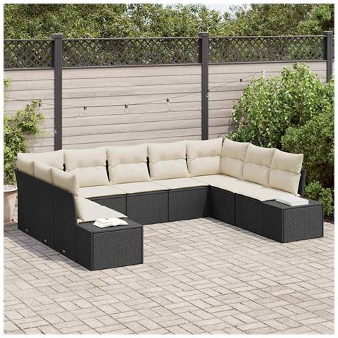 Set di divani da giardino da 9 pezzi con cuscini Nero Polyrattan - Foto 2