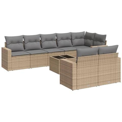 Set Divano da Giardino 9 pz con Cuscini Beige in Polyrattan - Foto 1