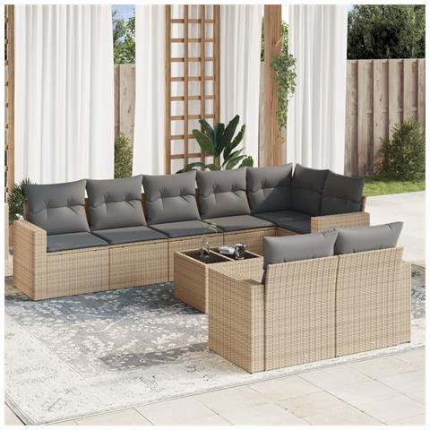 Set Divano da Giardino 9 pz con Cuscini Beige in Polyrattan - Foto 2