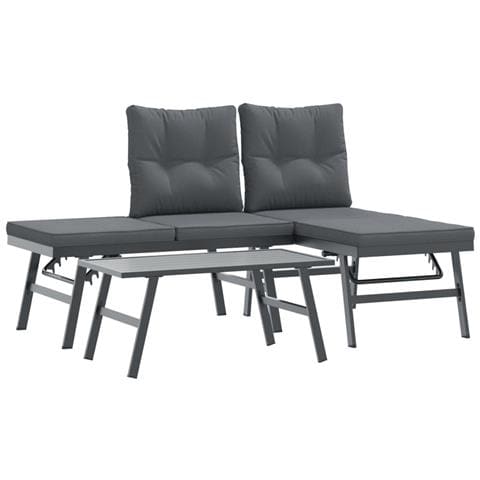 Set Panche Giardino Cuscini 3pz Nere Acciaio Verniciato Polvere - Foto 1