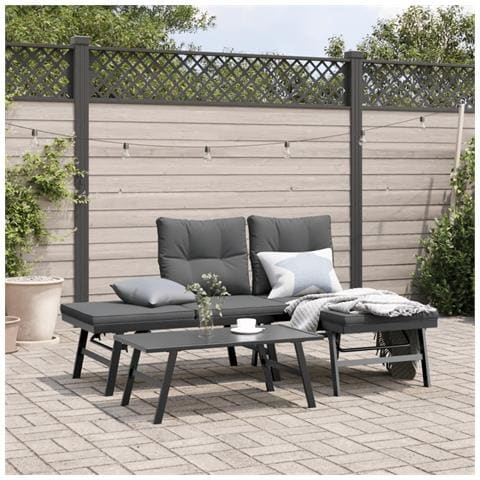 Set Panche Giardino Cuscini 3pz Nere Acciaio Verniciato Polvere - Foto 2