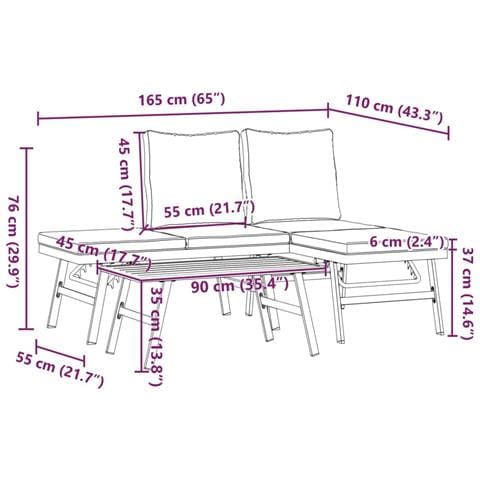 Set Panche Giardino Cuscini 3pz Nere Acciaio Verniciato Polvere - Foto 9