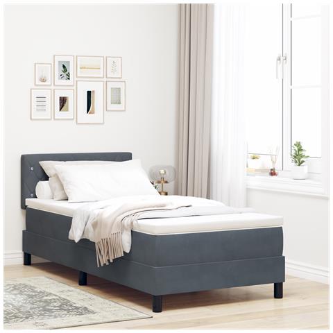 Letto Box Spring con Materasso Grigio Scuro 90x200 cm Velluto - Foto 2