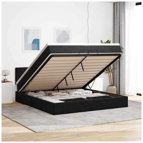 Struttura Letto Pouf con Materasso Nero 200x200 cm in Velluto - Foto 2