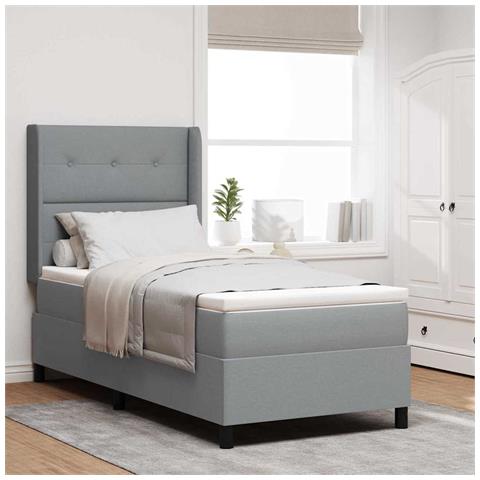 Letto a molle con materasso Grigio chiaro 100 x 200 cm Tessuto - Foto 2