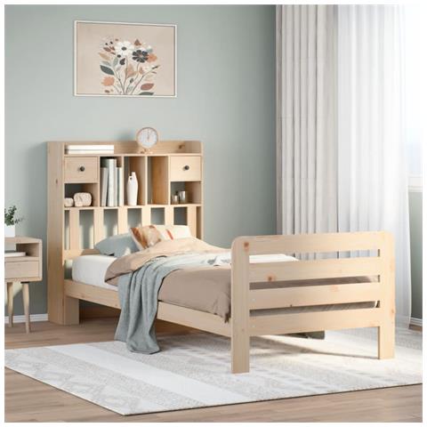 Letto Libreria senza Materasso 90x200 cm Legno Massello Pino - Foto 2