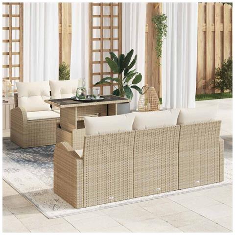 Set Divano da Giardino 6 pcs Beige 100 x 55 x 73 cm Poly Rattan - Foto 2