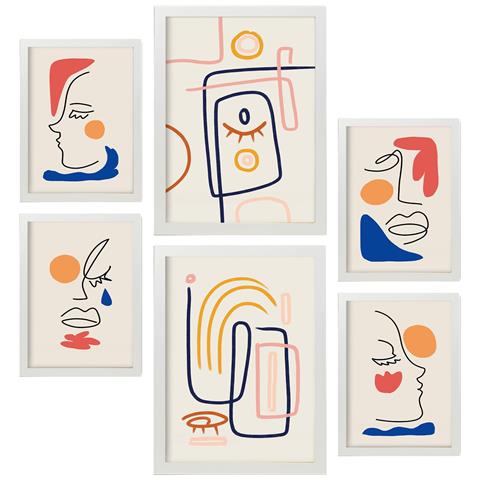 Set Di 6 Stampe Jazzy Arts 2 In Dipinti Decorativi Estetici Astratti Femminili Per Il Tuo Soggiorno Di Casa A3 & A4 Cornice Bianca - Foto 1