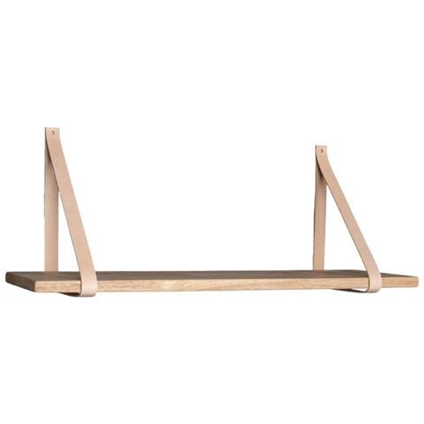 Mensola Da Parete Forno In Legno Naturale Con Cinghie In Pelle Marrone 80x20 Cm - Foto 1