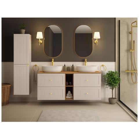 Mobile sottolavabo, Bianco, 100 cm, Cassetti con chiusura ammortizzata, Ripiano con superficie di appoggio - Foto 5