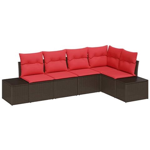 Set Divano da Giardino 5 pz Marrone e Rosso polyrattan - Foto 1