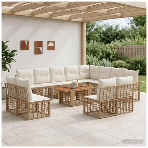 Set Divano da Giardino 13 pz Naturale e Bianco Crema polyrattan - Foto 2