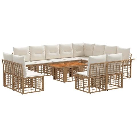 Set Divano da Giardino 13 pz Naturale e Bianco Crema polyrattan - Foto 1