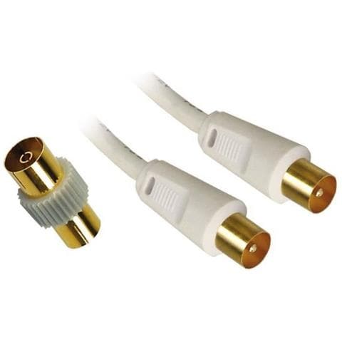 Cavo Tv - Maschio / Maschio - 9,52 Mm - Bianco - 2 M + Adattatore Femmina - Foto 1