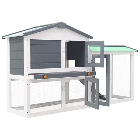 Conigliera per Esterni Grande Grigia e Bianca 145x45x84cm Legno - Foto 2