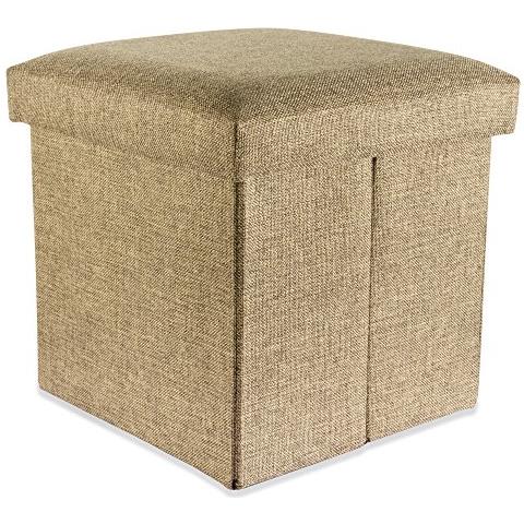 Pouf Pieghevole 38x38x38 Cm In Marone Ambra Â€“ Cassapanca Cubo Contenitore Imbottito De Tessuto A L'ottica Lino Con Coperchio Â€“ Ottomane Poggapiedi Sgabello Panca Poltrona - Foto 1