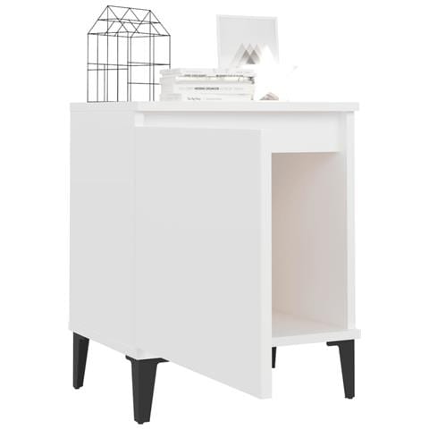 Comodino con Gambe in Metallo Bianco 40x30x50 cm - Foto 2