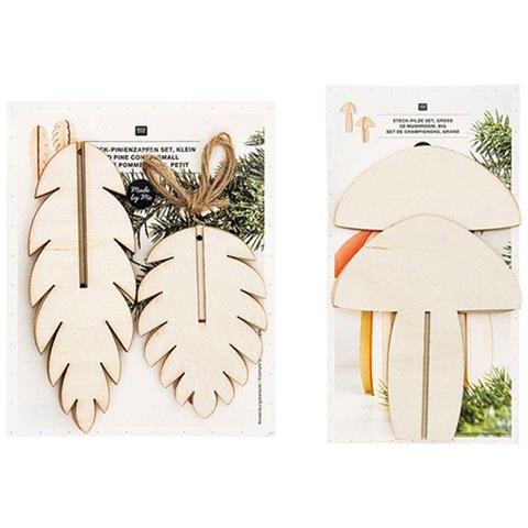 Ornamenti Natalizi In Legno - 3 Pigne + 2 Funghi - Foto 1