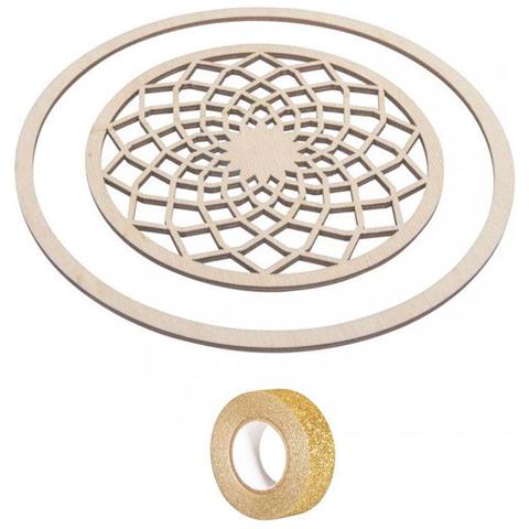 Dischi In Legno Per Acchiappasogni Ø 13 Cm + Anello 18 Cm + Washi Tape Dorato 5 M - Foto 1