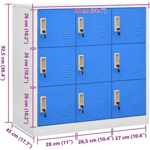 Armadietto con Chiave Grigio Chiaro e Blu 90x45x92,5 cm Acciaio - Foto 2