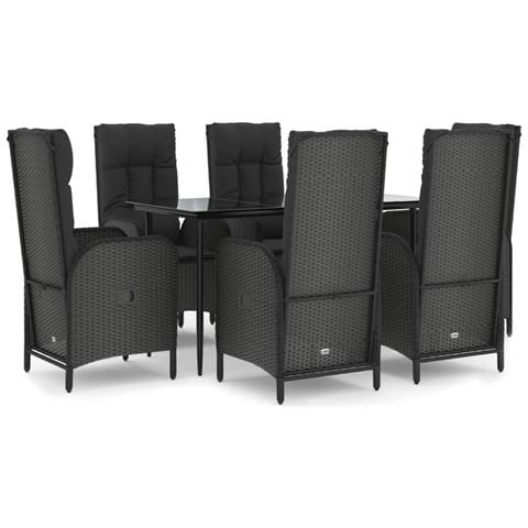 Set Da Pranzo Da Giardino 7 Pz Nero Con Cuscini In Polyrattan - Foto 1