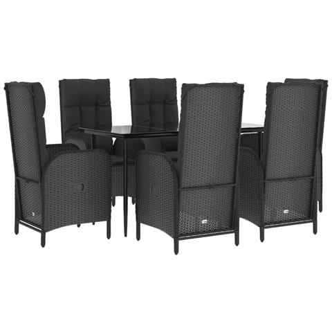 Set Da Pranzo Da Giardino 7 Pz Nero Con Cuscini In Polyrattan - Foto 9