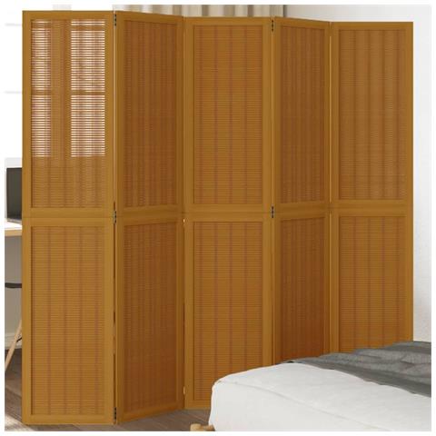 Divisorio Ambienti 5 Pannelli Marrone Legno Massello Paulownia - Foto 1