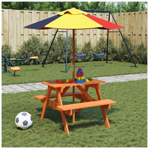 Tavolo Da Picnic Per 4 Bambini Con Foro Ombrellone Legno Abete - Foto 3