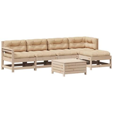 Set Divani Giardino 6 pz con Cuscini in Legno Massello di Pino - Foto 1