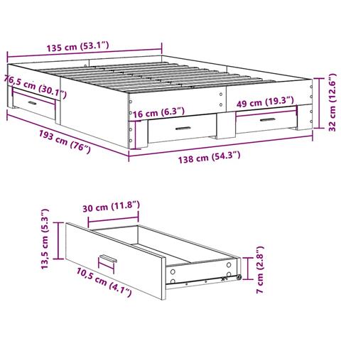 Giroletto Cassetti Grigio Cemento 135x190 Cm Legno Multistrato - Foto 10