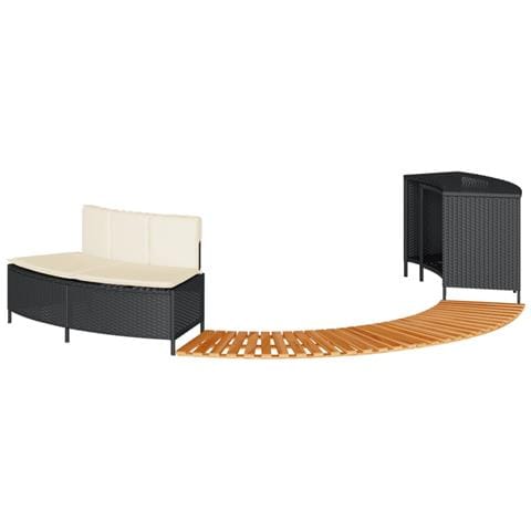 Bordo per Spa Nero in Polyrattan e Legno Massello di Acacia - Foto 1