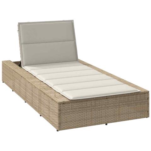 Lettino Prendisole Con Cuscino Galleggiante Beige In Polyrattan - Foto 1