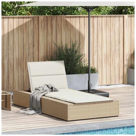 Lettino Prendisole Con Cuscino Galleggiante Beige In Polyrattan - Foto 2