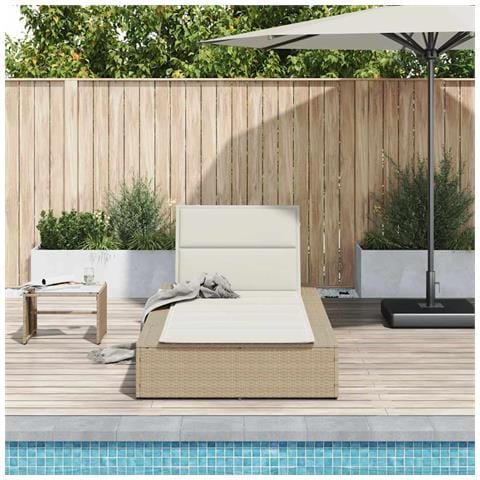 Lettino Prendisole Con Cuscino Galleggiante Beige In Polyrattan - Foto 3