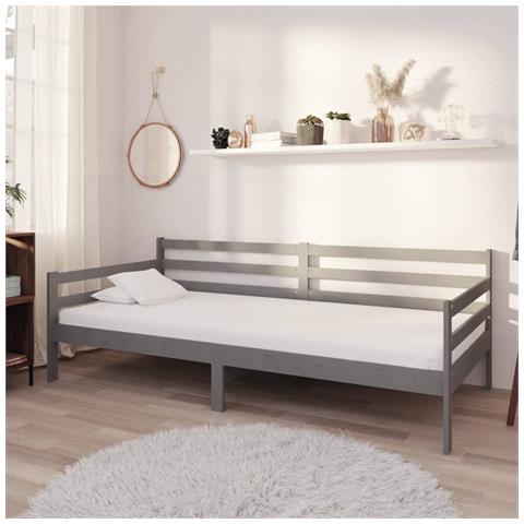 Divano Letto Con Materasso 90x200 Cm Grigio In Legno Di Pino - Foto 8