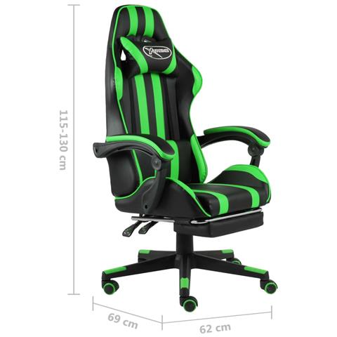 Lusso Casadino - Sedia Da Gaming Con Poggiapiedi Nero E Verde In Similpelle - Foto 6