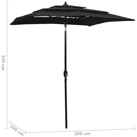 Ombrellone A Sbalzo 3 Livelli Palo Alluminio 2x2 M Nero - Foto 6