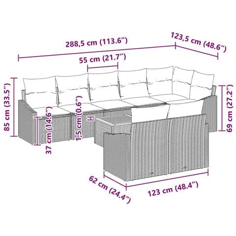 Set Divano da Giardino a 9 Pezzi con Cuscini Beige Rattan Acacia - Foto 9