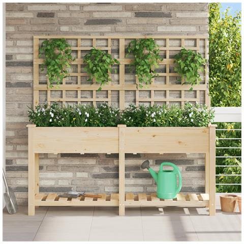 Vaso da Giardino  con Trellis e Ripiano 161x43x152 cm in Legno Massello di Pino - Foto 2